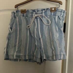 LOFT: Paper-bag blue striped shorts
